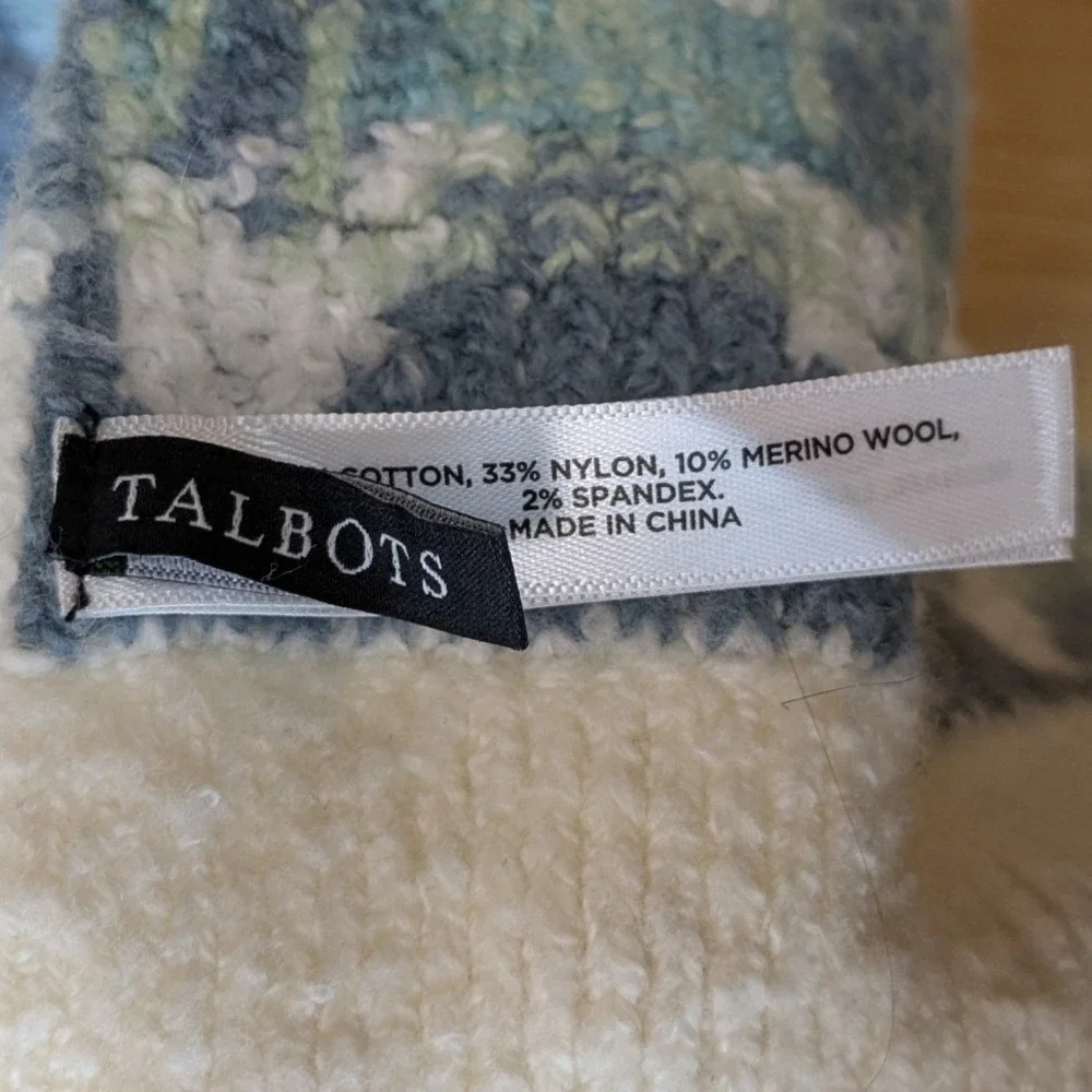 Talbots Womens White Multi Color Geometric Fair Isle Cotton‎ Merino Wool Scarf